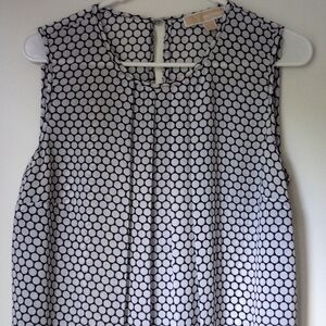Michael Kors Black & White Polka Dot Pleated Sleeveless Blouse Large